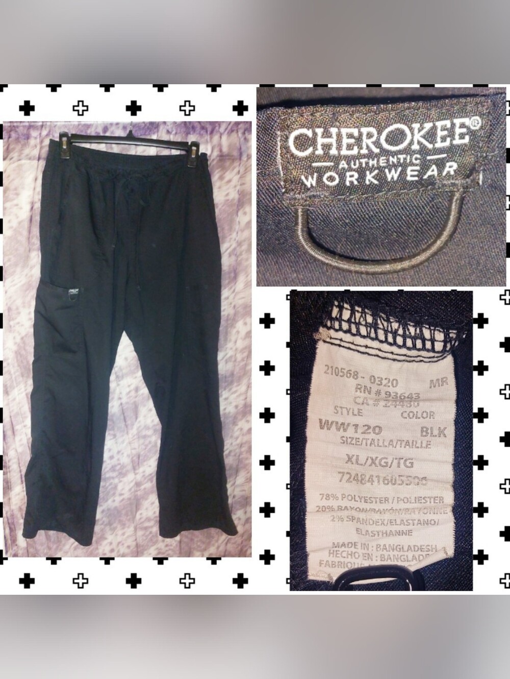 Cherokee Authentic Workwear Black Cargo Pull-On Soft Woven Scrub Pants Sz XL